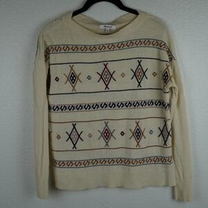 Madewell XS Sweater Ivory Aztec Geometric Knit Pullover Size XS Southwestern‎